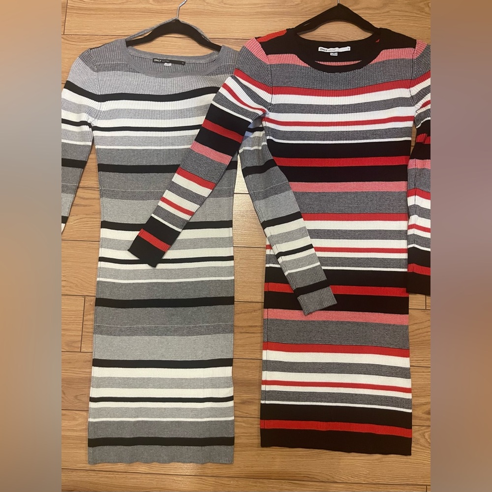 Only Striped Long Sleeve ribbed 2 Dresses medium stretchy thight medium